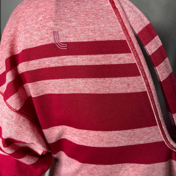 🛍️3/$40 Lole Stripe Poly Linen 3/4 Sleeve Back Detail Top Red Pink Extra Small - Picture 7 of 9